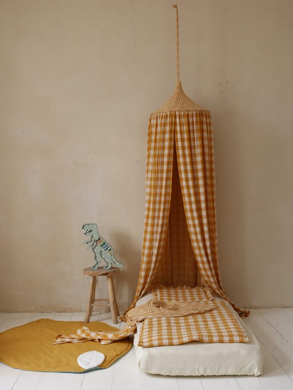 Teepee baldachim muślinowy w musztardową kratkę "Limone"